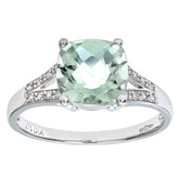 2.1ct Round Claw Set Green Amethyst and Diamond Ring in UK Hallmarled 9ct White Gold